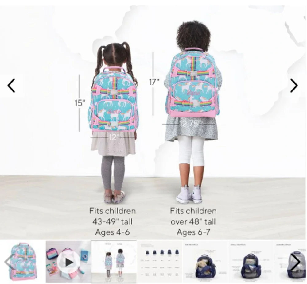 PBK Mackenzie Backpack & Lunchbox Aqua Unicorn Harper Monogram Good Condition